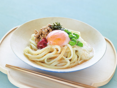 納豆と長芋とろろの梅ぶっかけ冷やしうどん