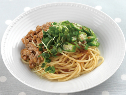 納豆とオクラの冷製パスタ