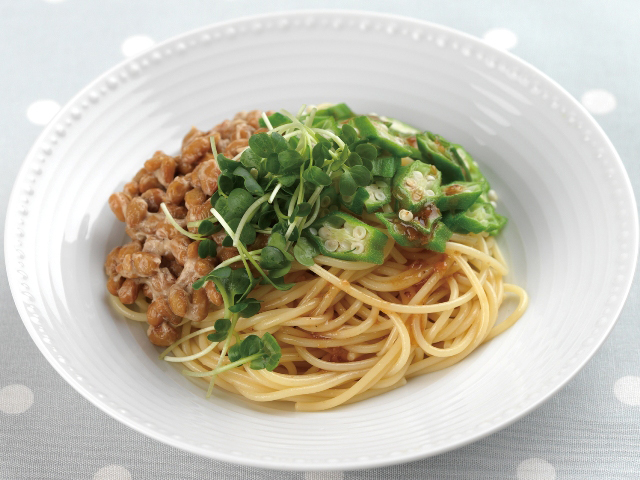 納豆とオクラの冷製パスタ